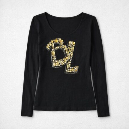 Maglia Blumarine Nera a Maniche Lunghe con Logo "BL" in Cristalli Taglia IT 42