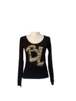 Maglia Blumarine Nera a Maniche Lunghe con Logo "BL" in Cristalli Taglia IT 42