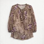 Blusa Tunica Blumarine in 100% Seta Fantasia Astratta & Viola Made in Italy