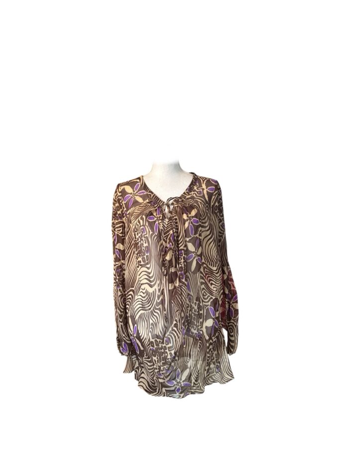 Blusa Tunica Blumarine in 100% Seta Fantasia Astratta & Viola Made in Italy
