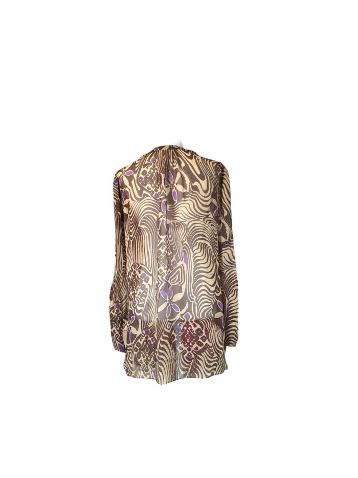 Blusa Tunica Blumarine in 100% Seta Fantasia Astratta & Viola Made in Italy