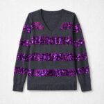 Maglione Ice Iceberg Grigio in Lana e Cachemire a Righe con Paillettes Viola S