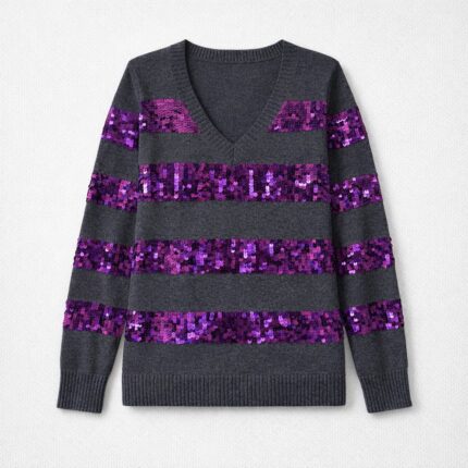 Maglione Ice Iceberg Grigio in Lana e Cachemire a Righe con Paillettes Viola S