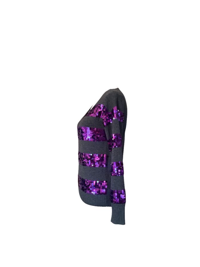 Maglione Ice Iceberg Grigio in Lana e Cachemire a Righe con Paillettes Viola S