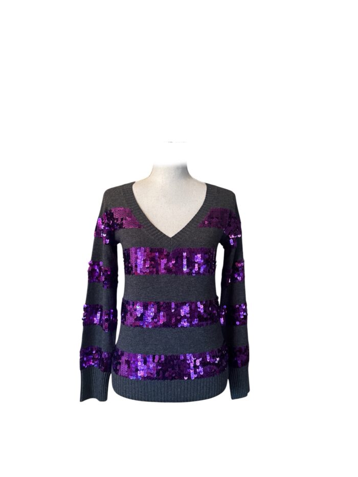 Maglione Ice Iceberg Grigio in Lana e Cachemire a Righe con Paillettes Viola S