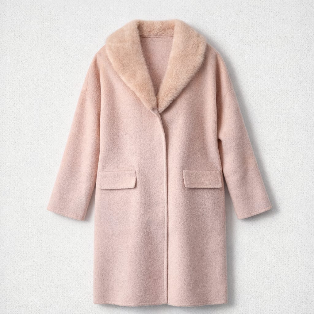 6184 Cappotto P.A.R.O.S.H. Handmade Rosa Cipria in 100% Lana con Collo in Pelliccia