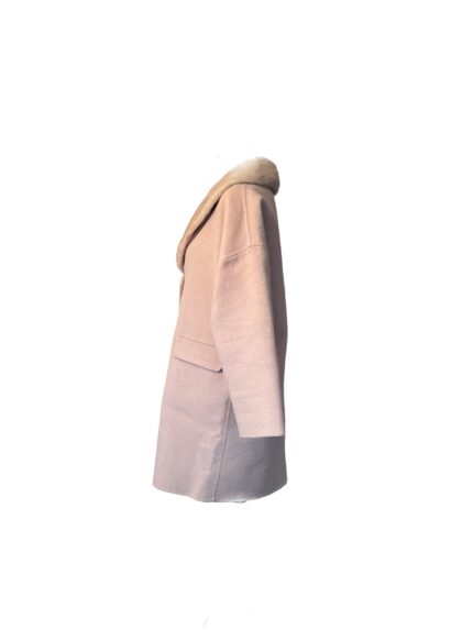 Cappotto P.A.R.O.S.H. Handmade Rosa Cipria in 100% Lana con Collo in Pelliccia