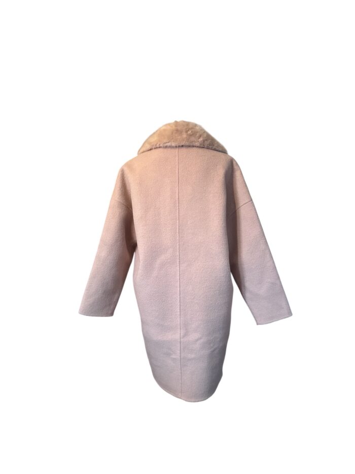 Cappotto P.A.R.O.S.H. Handmade Rosa Cipria in 100% Lana con Collo in Pelliccia