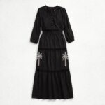 Completo Due Pezzi Angela Davis Nero in 100% Cotone con Ricami e Inserti in Pizz