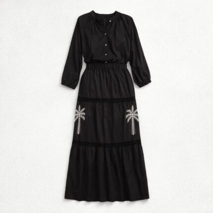 Completo Due Pezzi Angela Davis Nero in 100% Cotone con Ricami e Inserti in Pizz