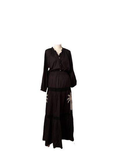 Completo Due Pezzi Angela Davis Nero in 100% Cotone con Ricami e Inserti in Pizz