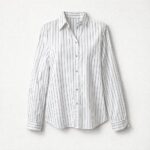 Camicia Pinko Gessata Bianca e Blu in 100% Cotone con Logo e Fiocchi ai Polsini