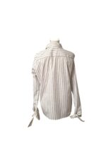 Camicia Pinko Gessata Bianca e Blu in 100% Cotone con Logo e Fiocchi ai Polsini