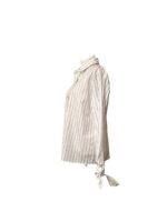 Camicia Pinko Gessata Bianca e Blu in 100% Cotone con Logo e Fiocchi ai Polsini