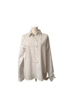 Camicia Pinko Gessata Bianca e Blu in 100% Cotone con Logo e Fiocchi ai Polsini