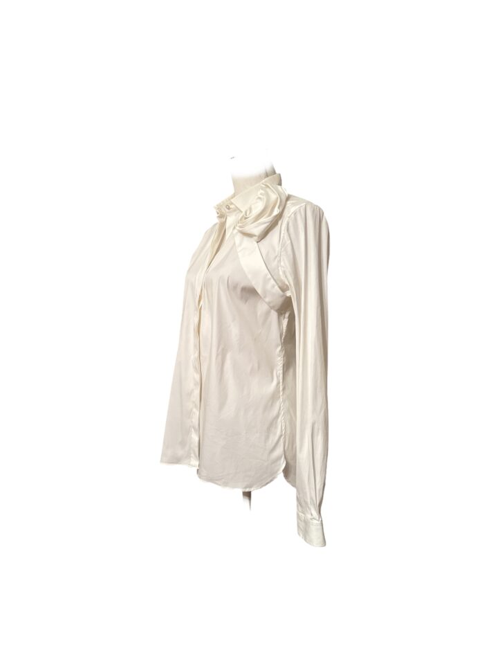 Camicia Valentino Bianca in Cotone Stretch con Maxi Rosa Scultorea in Sbieco T