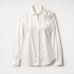 Camicia Valentino Bianca in Cotone Stretch con Maxi Rosa Scultorea in Sbieco T