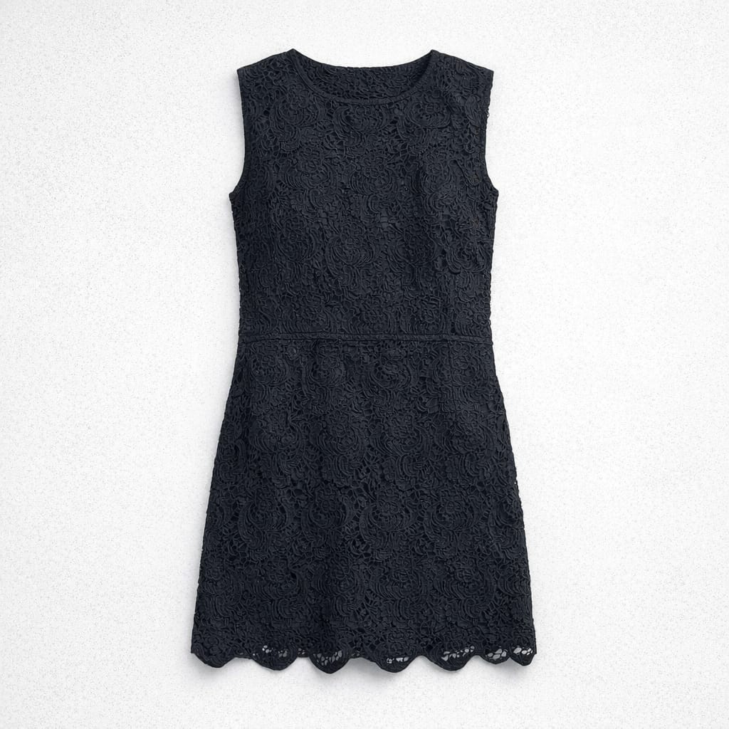 6212 Abito Corto Scervino Street Nero in Pizzo Floral con Orlo Festonato Tg. IT 42