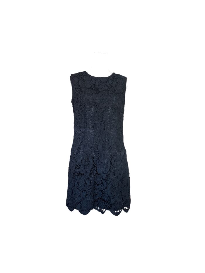 Abito Corto Scervino Street Nero in Pizzo Floral con Orlo Festonato Tg. IT 42
