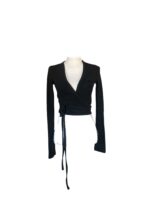 Cardigan Incrociato Blumarine Nero in 100% Lana con Ricamo Floreale e Paillettes